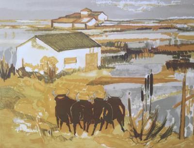 Eliane THIOLLIER - En Camargue III ,1965 - Lithographie originale signée 2