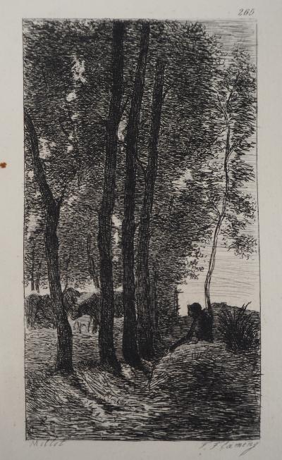 Jean François MILLET (d’après) - Repos sous les arbres,1873 - Gravure, signée 2