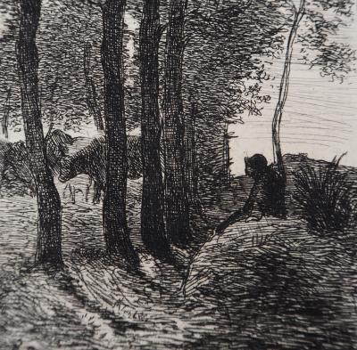 Jean François MILLET (d’après) - Repos sous les arbres,1873 - Gravure, signée 2