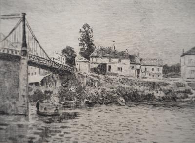 Alfred SISLEY - Pont de Villeneuve-la-Garenne, 1873 - Gravure, signée 2