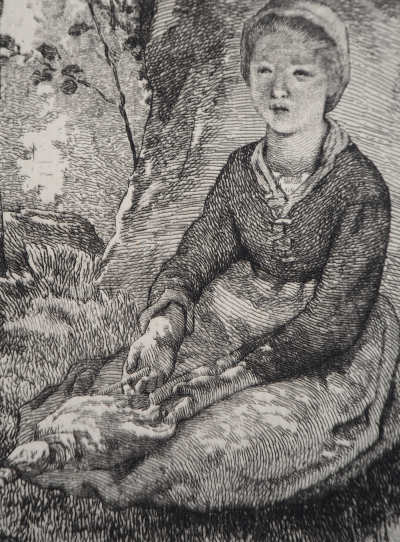 Jean François MILLET (d’après) - La jeune bergère,1873 - Gravure, signée 2
