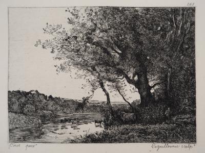 JB Camille COROT (d’après), Vaches à la rivière - Gravure, Signée #Durand Ruel - 1873 2