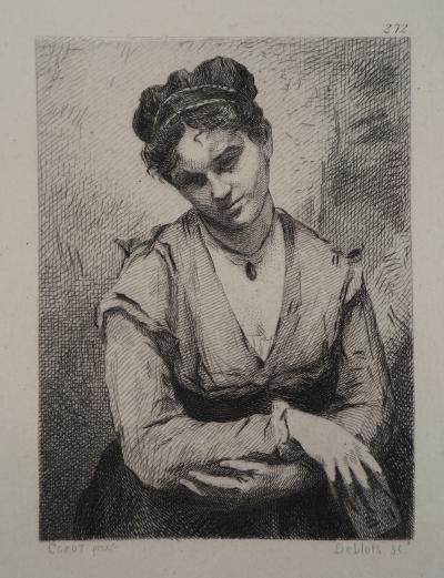 JB Camille COROT (d’après), La bouderie - Gravure, Signée #Durand Ruel - 1873 2