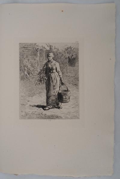Jean François MILLET (d’après) - Femme portant un seau,1873 - Gravure, signée 2
