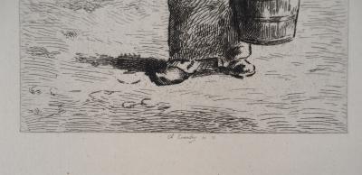 Jean François MILLET (d’après) - Femme portant un seau,1873 - Gravure, signée 2