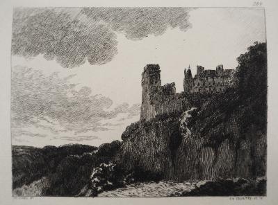 Georges Michel (d’après) Château à flanc de falaise - Gravure d’après peinture 2