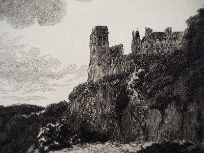 Georges Michel (d’après) Château à flanc de falaise - Gravure d’après peinture 2