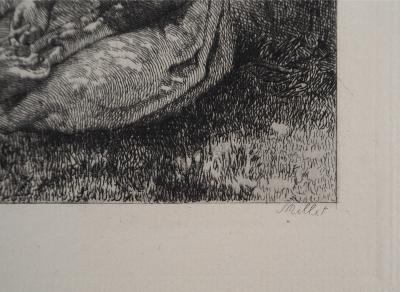 Jean François MILLET (d’après) - La jeune bergère,1873 - Gravure, signée 2