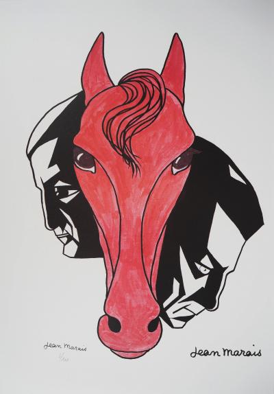Jean MARAIS - Hommage équestre à Gabin et Ventura - Lithographie signée