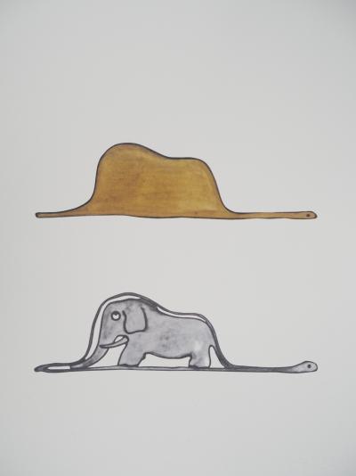 Antoine DE SAINT-EXUPERY : Le Petit Prince, un éléphant dans un chapeau - Lithographie 2