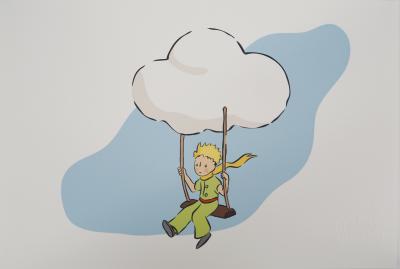 Antoine DE SAINT-EXUPERY : Le Petit Prince sur une balançoire - Lithographie