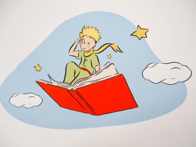 Antoine DE SAINT-EXUPERY : Le Petit Prince et le livre volant - Lithographie 2