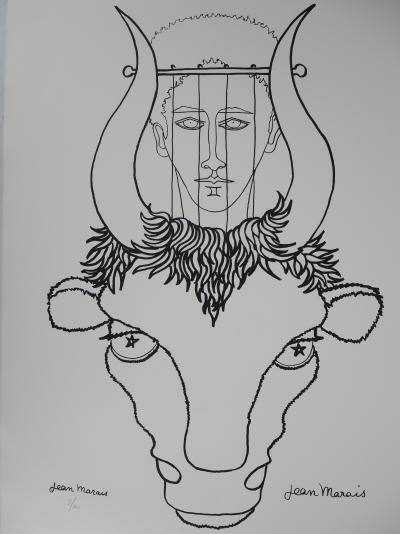 Jean MARAIS - Musicien à la harpe et sa chèvre - Lithographie originale signée 2