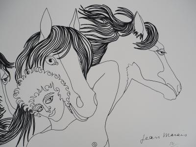 Jean MARAIS - Amitié entre le cavalier et ses chevaux - Lithographie originale signée 2