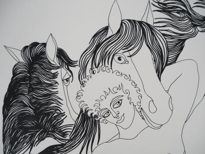 Jean MARAIS - Amitié entre le cavalier et ses chevaux - Lithographie originale signée 2