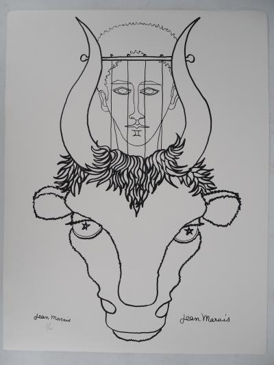 Jean MARAIS - Musicien à la harpe et sa chèvre - Lithographie originale signée