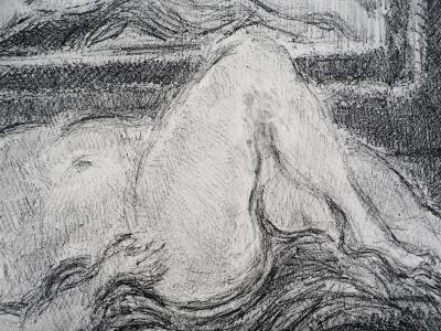 André COTTAVOZ - Femme nue au miroir, vers 1976 - Lithographie originale, signée 2
