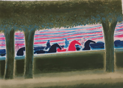 André BRASILIER  - Les cavaliers qui  passent (1987) - Grande  lithographie originale signée 2