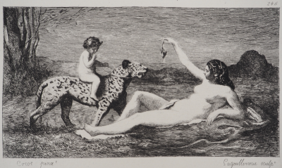 JB Camille COROT (d’après), La mère l’enfant et le guépard - Gravure, Signée 2