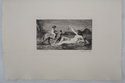 JB Camille COROT (d’après), La mère l’enfant et le guépard - Gravure, Signée 2