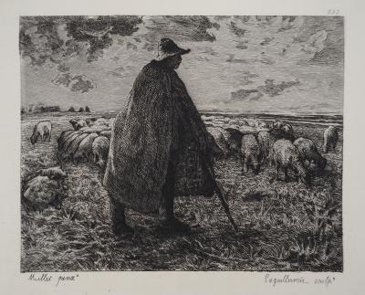 Jean François MILLET : Le vieux berger - Gravure, Signée #Durand Ruel - 1873 2