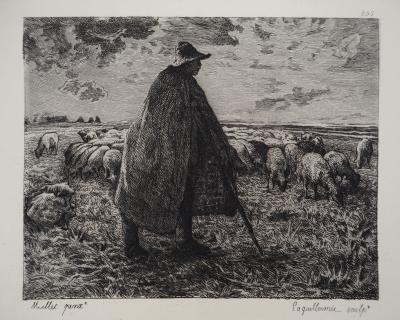 Jean François MILLET : Le vieux berger - Gravure, Signée #Durand Ruel - 1873 2