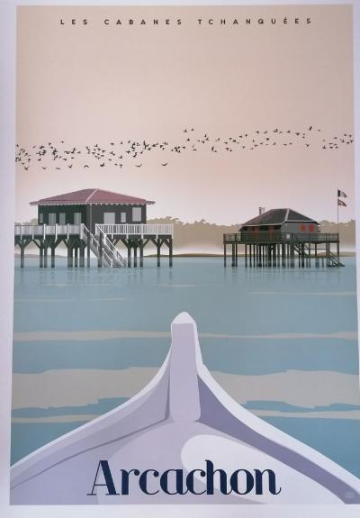 Bassin d’Arcachon, les cabanes Tchanquées à marée haute - Affiche 2