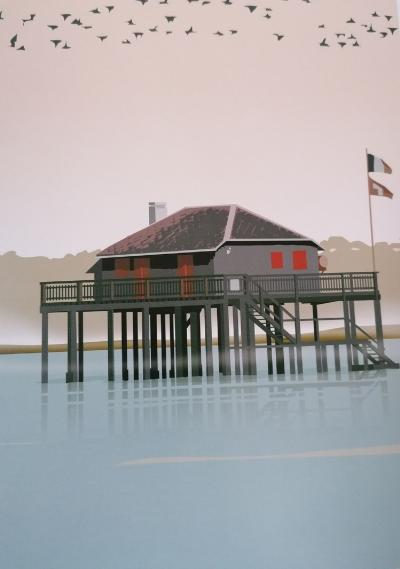 Bassin d’Arcachon, les cabanes Tchanquées à marée haute - Affiche 2