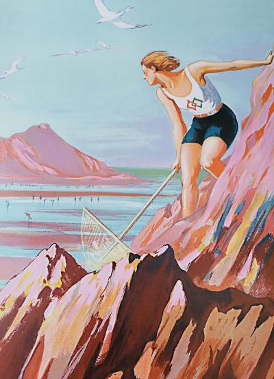 André Galland (1886-1965) - Bretagne, Le Val André, la plage des familles, 1925 - Affiche 2