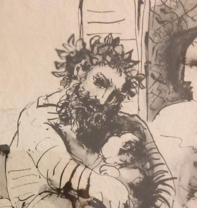 Pablo PICASSO (1881–1973 ) - la flûte double, scène de famille, 1967 -  Lithographie 2