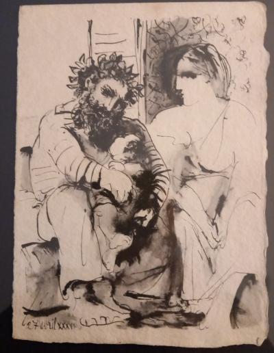 Pablo PICASSO (1881–1973 ) - la flûte double, scène de famille, 1967 -  Lithographie 2