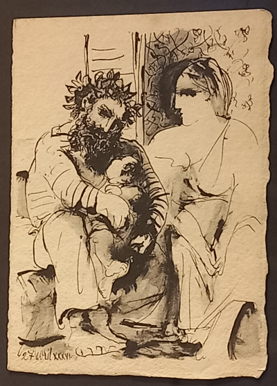 Pablo PICASSO (1881–1973 ) - la flûte double, scène de famille, 1967 -  Lithographie 2
