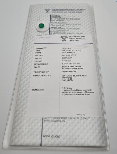 Belle Émeraude verte intense Naturel  - 1,73 ct  - Certifié IGI Anvers - 2