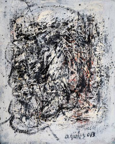 Dyap GULER - Portrait d’homme abstrait en noir, bleu et blanc  - Technique mixte sur toile 2