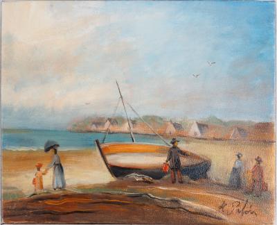 Michel PABOIS - Paysage breton : La barque - Huile sur toile originale signée 2