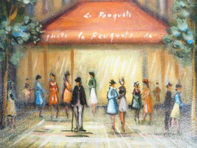 Michel PABOIS - Ambiance parisienne : Le restaurant le Fouquet - Huile sur toile originale signée 2