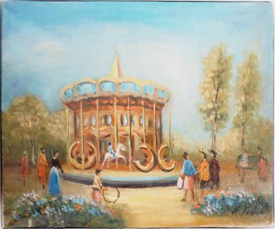 Michel PABOIS - Paris : carrousel du jardin des Tuileries - Huile sur toile originale signée 2