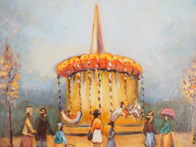 Michel PABOIS - Paris : Chevaux de bois au Tuileries - Huile sur toile originale signée 2