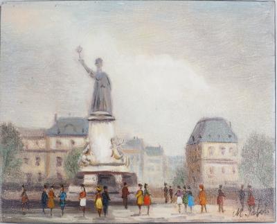 Michel PABOIS - Paris, Place de la République - Huile sur toile originale signée 2