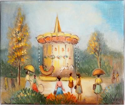 Michel PABOIS - Paris : une après-midi au carrousel - Huile sur toile originale signée 2
