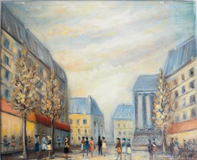 Michel PABOIS - Paysage parisien : boulevard de la Madeleine - Huile sur toile originale signée 2