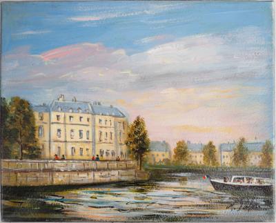 Michel PABOIS - Balade aux bords de Seine : l’île Saint-Louis - Huile sur toile originale signée 2