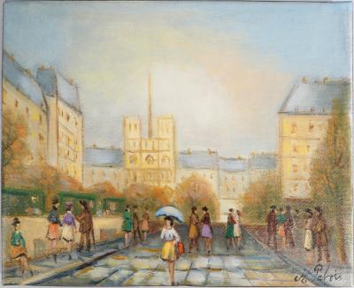 Michel PABOIS - Parisiens au coeur du quartier Saint-Michel  - Huile sur toile originale signée 2