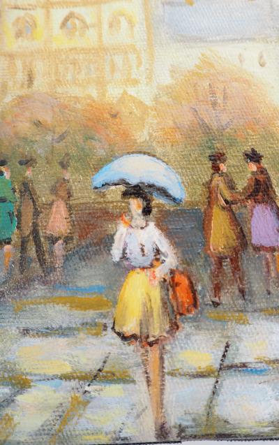 Michel PABOIS - Parisiens au coeur du quartier Saint-Michel  - Huile sur toile originale signée 2