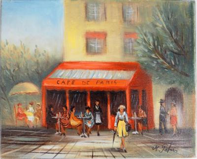 Michel PABOIS - Café de Paris  - Huile sur toile originale signée 2