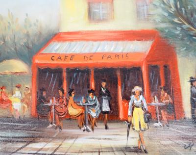 Michel PABOIS - Café de Paris  - Huile sur toile originale signée 2