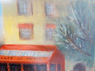 Michel PABOIS - Café de Paris  - Huile sur toile originale signée 2
