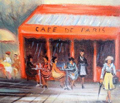 Michel PABOIS - Café de Paris  - Huile sur toile originale signée 2