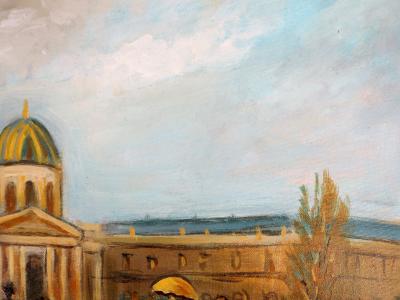 Michel PABOIS - Paris : l’institut de France qui mène vers la Seine  - Huile sur toile originale signée 2