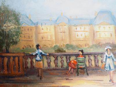 Michel PABOIS - Paris : journée au jardin du Luxembourg  - Huile sur toile originale signée 2